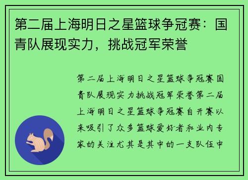 第二届上海明日之星篮球争冠赛：国青队展现实力，挑战冠军荣誉
